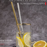 Set of 4 Stainless Steel Metal Straws Reusable Drinking Straw 8.4 Inch For Tumblers Cold Beverage - Gold Silver Rainbow Color Bent Straight