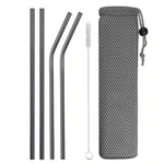 Set of 4 Stainless Steel Metal Straws Reusable Drinking Straw 8.4 Inch For Tumblers Cold Beverage - Gold Silver Rainbow Color Bent Straight