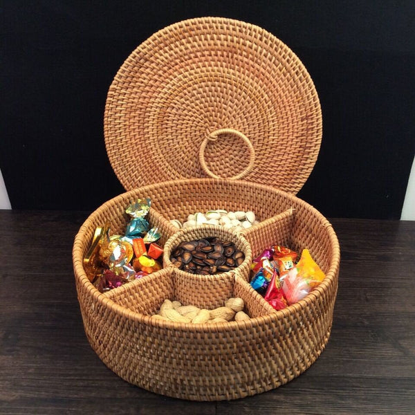 Handwoven Round Rattan Fruit Basket | Rattan Storage Basket | Wedding Gift | Breakfast Table Basket| Bowl Tray | Dining Room Decor