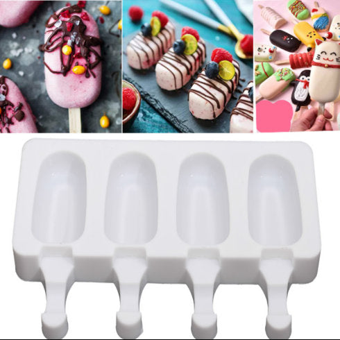 Ice Cream Mold - Silicone Frozen Ice Cream Juice Maker Mold - 4 Cell - Ice Cream Making Supplies - Dessert Cooking Supplies