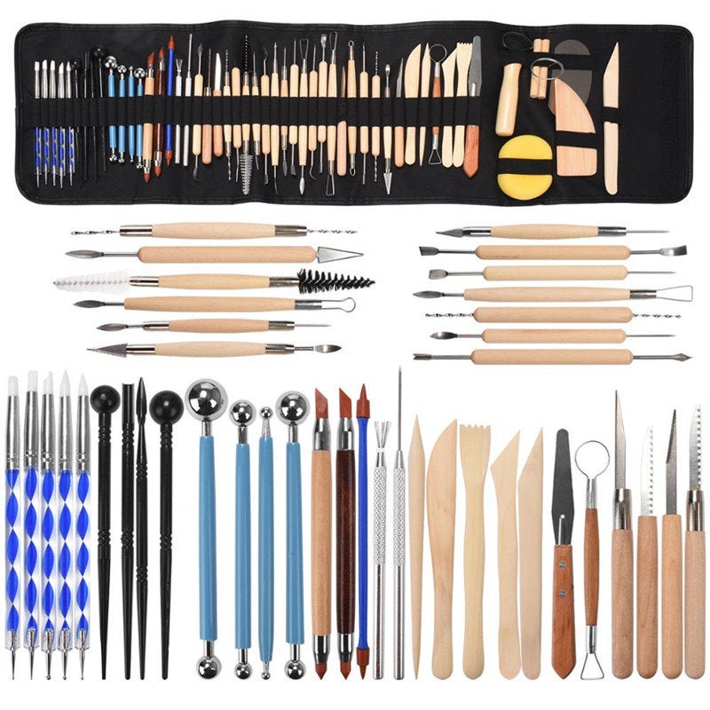 ชุดเครื่องมือปั้นดินเหนียวแกะสลัก 51 ชิ้น เครื่องมือปั้นโพลิเมอร์ DIY งานประติมากรรม ศิลปะ อุปกรณ์เครื่องปั้นดินเผา