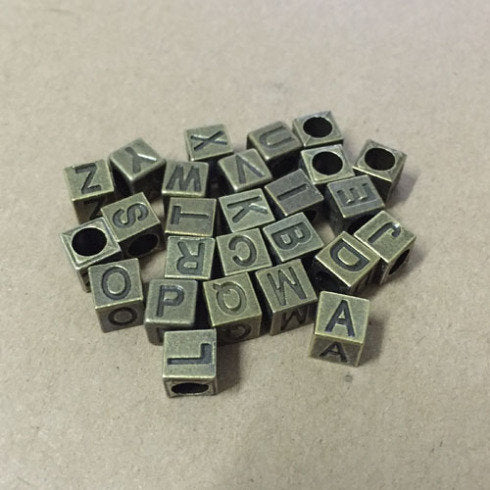 7MM Cube Alphabet Beads, Silver Letter Beads, Square Alphabet Beads, Black Letter Beads, 4.5 mm Hole Jewelry Making Supplies Name Bead