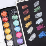Glitter Watercolor Paint Set With Brush - Painting Supplies Kit - Portable Travel Paint Pallete - Craft Supplies - Painter Gift Tools