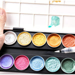 Glitter Watercolor Paint Set With Brush - Painting Supplies Kit - Portable Travel Paint Pallete - Craft Supplies - Painter Gift Tools
