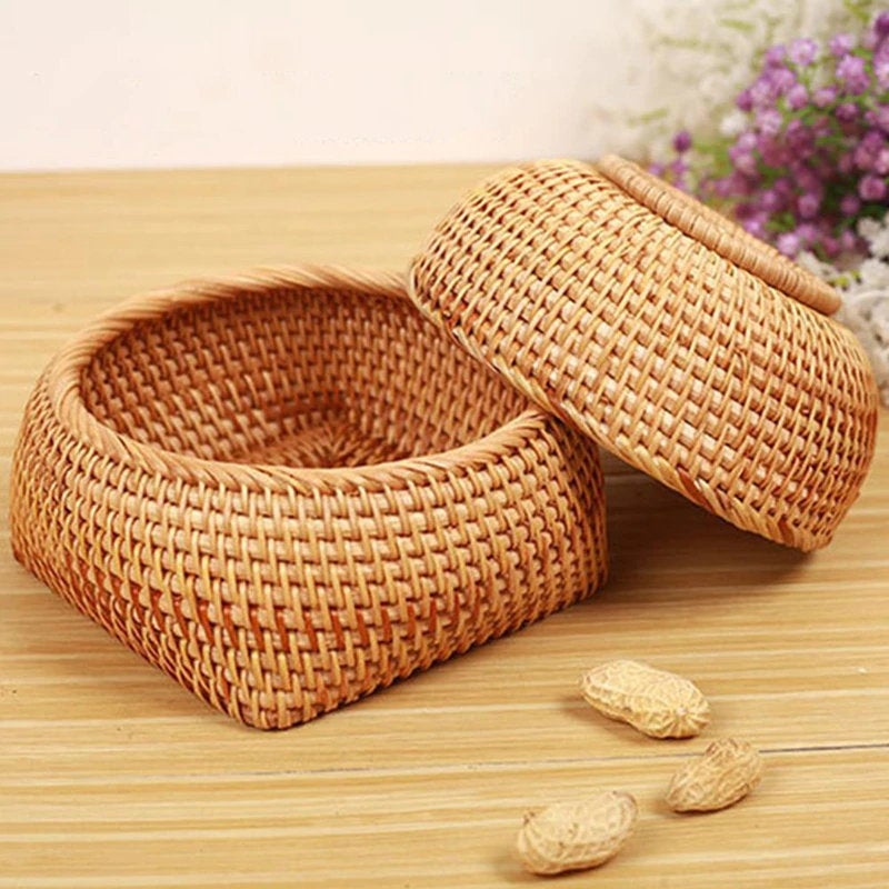 ตะกร้าหวายกลมเก็บของทอมือ | ที่ใส่ปากกา ดินสอ อุปกรณ์ครัว | ตกแต่งโต๊ะอาหาร | ออแกไนเซอร์โต๊ะทำงานทอมือ | ชามขนมขบเคี้ยว