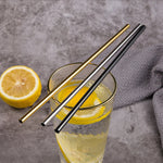Set of 4 Stainless Steel Metal Straws Reusable Drinking Straw 8.4 Inch For Tumblers Cold Beverage - Gold Silver Rainbow Color Bent Straight