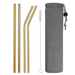 Set of 4 Stainless Steel Metal Straws Reusable Drinking Straw 8.4 Inch For Tumblers Cold Beverage - Gold Silver Rainbow Color Bent Straight