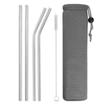 Set of 4 Stainless Steel Metal Straws Reusable Drinking Straw 8.4 Inch For Tumblers Cold Beverage - Gold Silver Rainbow Color Bent Straight