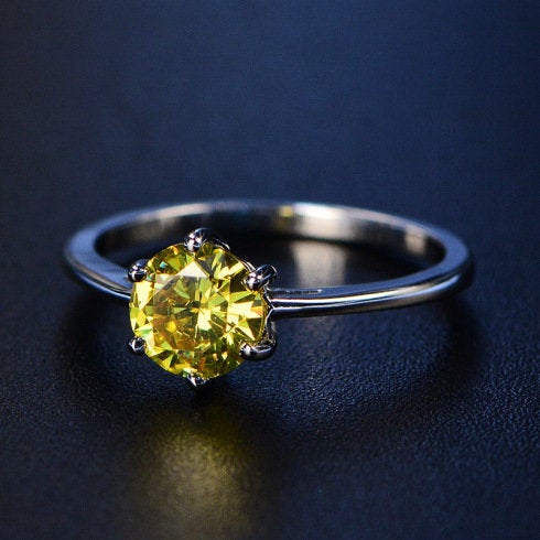 Dainty Citrine Ring for Women, Yellow Stone Silver Ring, Citrine Jewelry, November Birthstone, Crystal Gemstone Stacking Minimalist Gift