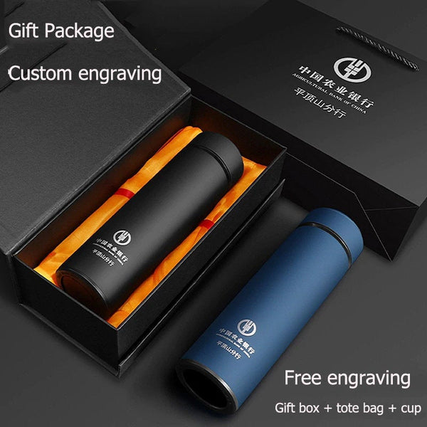 Custom Personalized Photo Water Bottle | Customizable Thermos Insulated Bottle | Stainless Steel | Logo Text Engraving | Gift Box Set