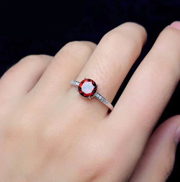 Garnet Ring, Silver Rose Gold Ring, GemStone Ring, Garnet Jewelry, Crystal Ring, January Birthstone Ring, Red Garnet, Dainty Ring, Delicate