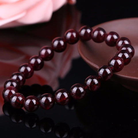 Natural Garnet Bracelet, Red Round Garnet Beaded Bracelet, Polished Gift Bracelet Unisex Mens Womens Crystal Gemstone Healing 6,8,10MM