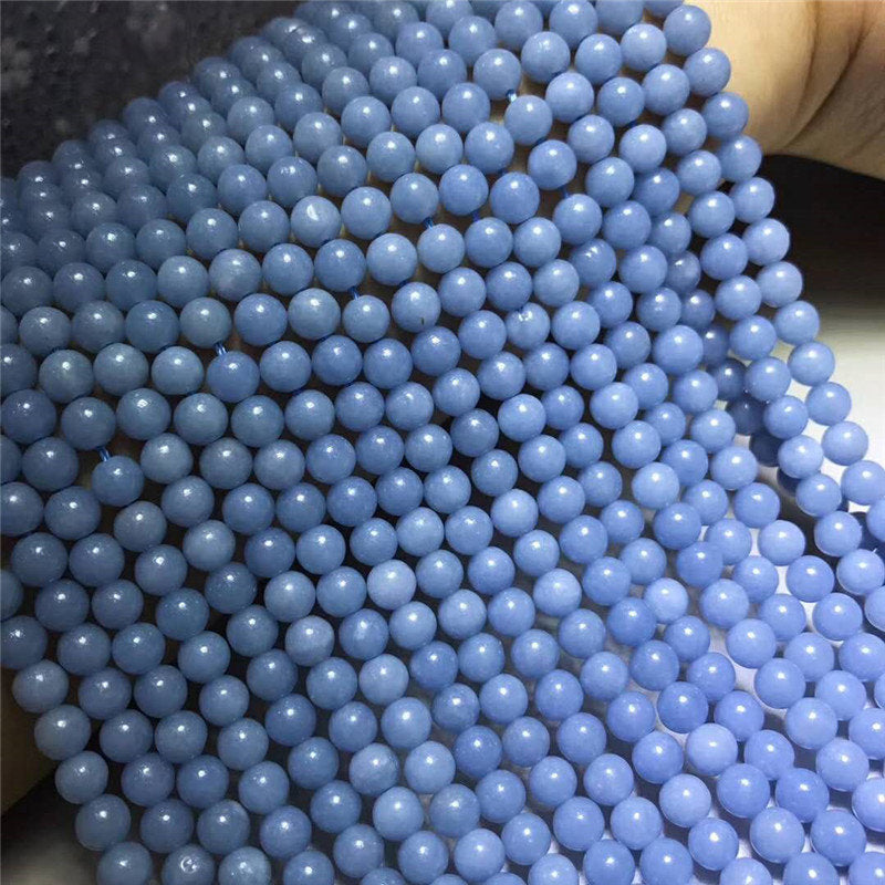 อัญมณีสีอะความารีน - ลูกปัดกลมเรียบสีฟ้า ขนาด 6 มม. 8 มม. 10 มม. 12 มม. - ลูกปัดหลวมกลม - หินเกิด - อุปกรณ์ทำลูกปัด เครื่องประดับลูกปัด