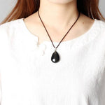 Black Obsidian, Obsidian Necklace, Gemstone Necklace, Pendant Necklace, Boho Necklace, Bohemian Water Drop Unisex Necklace For Men Women