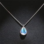 Rainbow Moonstone Necklace - 925 Stainless Steel - June Birthstone - Crystal Gemstone Jewelry - White Blue Tear Drop  Pendant - Gift for Her