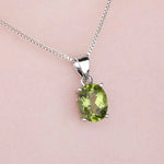 Oval Peridot Necklace, August Birthstone, 925 Sterling Silver, August Birthday, Genuine Gemstone, Peridot Pendant, Natural Peridot Stone