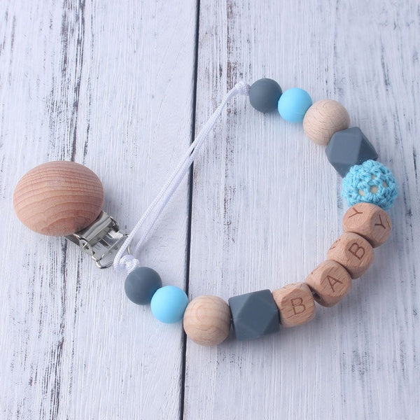 Porta-Chupeta Personalizado, Clip de Chupeta com Nome, Menino ou Menina, Porta-Chupeta, Presente para Chá de Bebé, Clip de Silicone e Madeira
