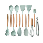 12 pcs Kitchen Utensil Set Wooden Handle Turner Cooking Various Kitchenware Set High Quality Silicone Cooking Tools Set Household Chef