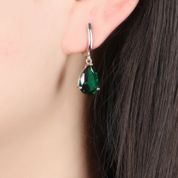 Green Crystal Tear Drop Earrings Everyday Minimal Earrings Bridesmaid Earring Simple Classic Earrings Gift for Her Dangle Earring Girlfriend