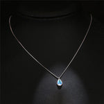 Rainbow Moonstone Necklace - 925 Stainless Steel - June Birthstone - Crystal Gemstone Jewelry - White Blue Tear Drop  Pendant - Gift for Her