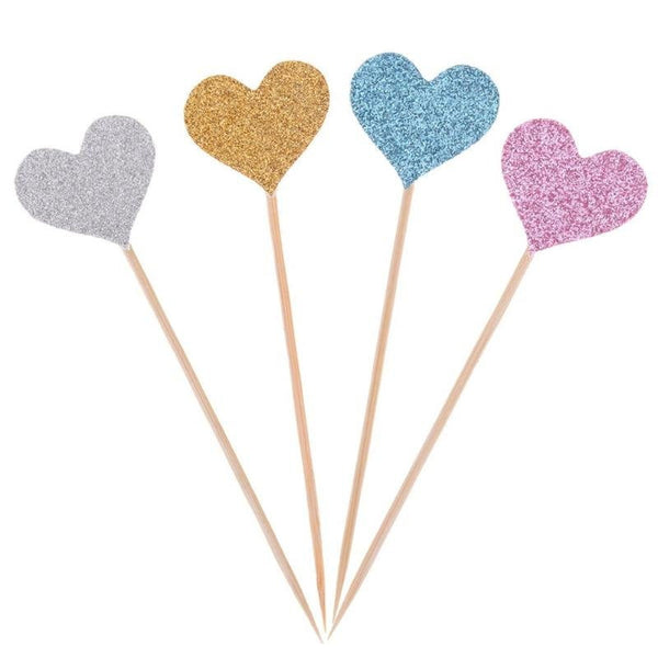 10 Heart Cupcake Toppers - Glitter - First Birthday Decor Party Decor Birthday Party Bachelorette Party Engagement Party Decor Decoration