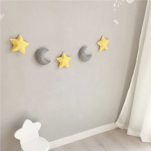 Star Moon Nursery Garland - Nursery Decor - Nursery Wall Hanging, Decoration, Kids Room, Nursery Accessory, Playroom Accessory, Baby Shower