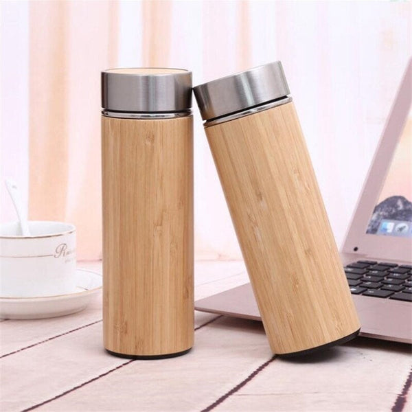 Bamboo Tumbler with Tea Infuser | Eco Bamboo Coffee Cup | Stainless Steel Travel Mug | Leak-Proof Cover | Accompanying Cup Reusable Cup