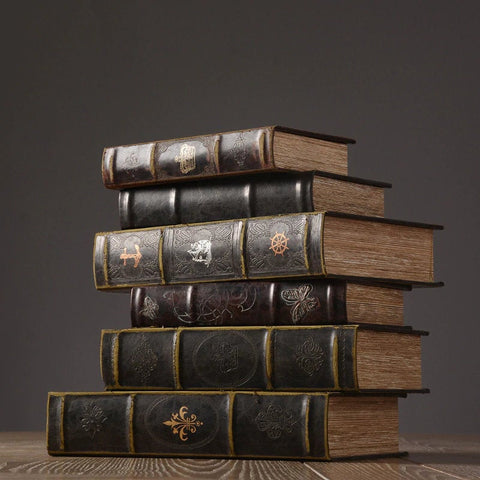 Antique Vintage Old Books For Bookshelf Decoration - Ancient Library Book Decor - Home Living Room - Fireplace Decor - Classic Medieval Art