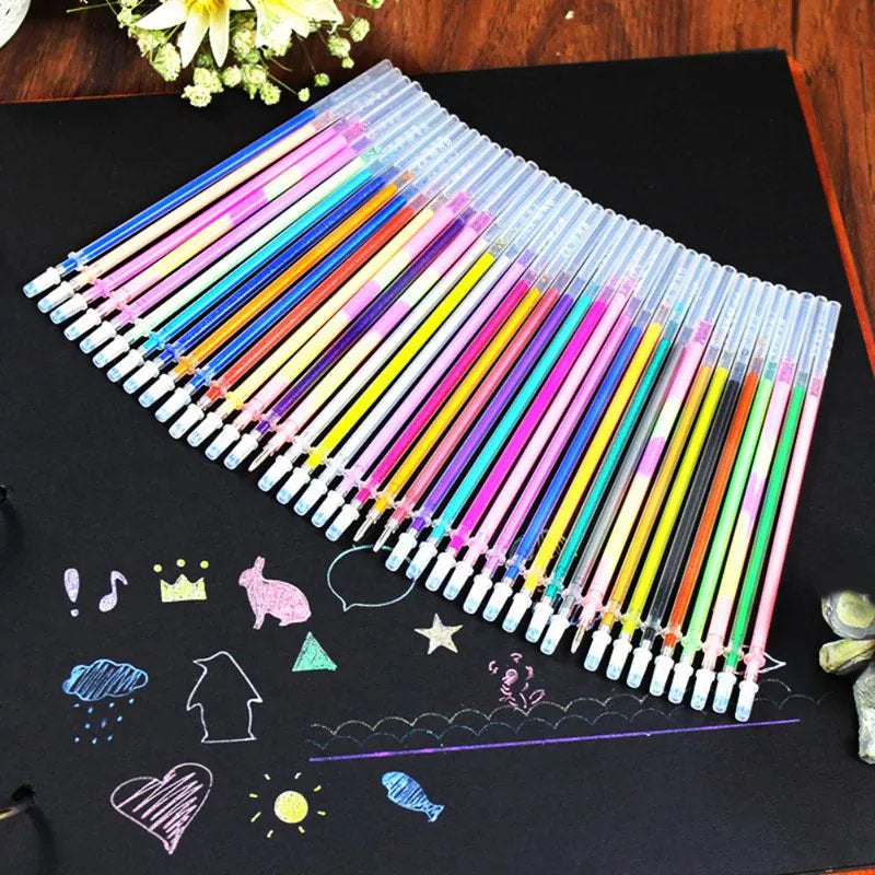 ปากกาเจลไฮไลท์ 24 48 สี/ชุด ไส้ปากกาลูกลื่นแฟลช สีสดใสเต็มเปล่ง ปากกาวาดภาพ หมึกปากกาสี อุปกรณ์ศิลปะ