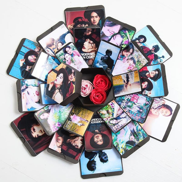 폭발 선물 상자 DIY 사진 앨범 스크랩북 생일, 기념일, 결혼, 프로포즈용, 육각형 검정, 그녀를 위한 선물, 개인 맞춤 선물 아이디어