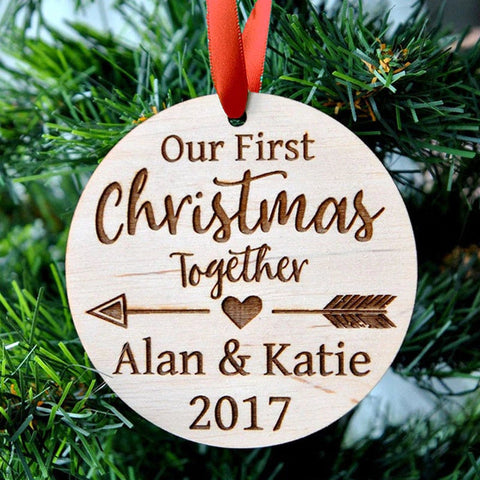 Our first Christmas, Newly Wed Gift, Wedding Gift, Custom Ornaments, Personalized Wooden Hanging Christmas Tree Decorations with Your Name