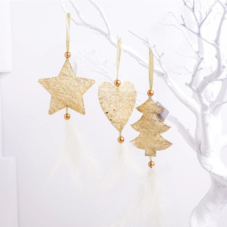 Set of 3 Christmas Ornaments, Christmas Tree Decorations, Star Heart Ornaments for Christmas, Hanging Tree Decoration, Holiday Decor, Tassel