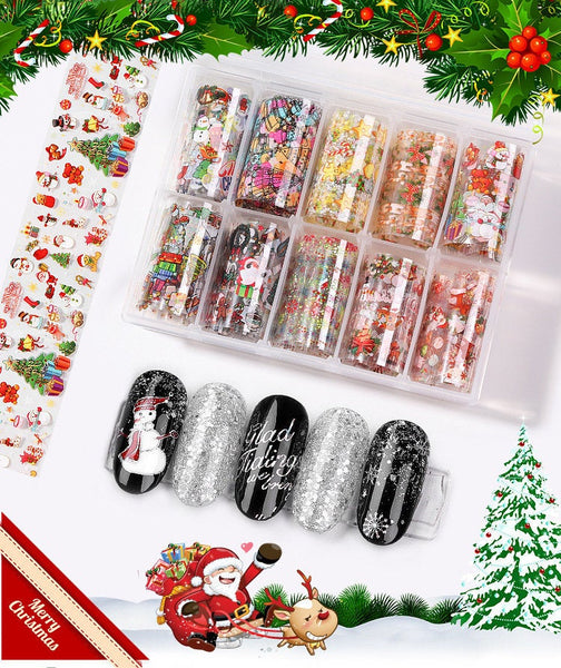 Christmas Nail - Nails Art - Water Transfer Decal Wraps Stickers - Santa Snow Elf Snowmen - Cute Nail Decal - Manicure Supplies - Decoration