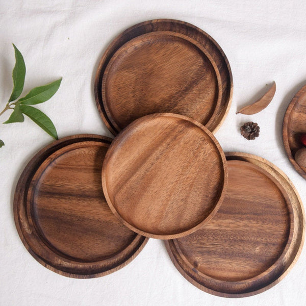 Wood Plates, Wooden Tableware, Dinner Plate, Food Dessert, Tea Plate, Round Handmade Sushi Dish For Daily Use, Housewarming Gift, Kitchen