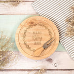 Personalized Wood Cheese Board Serving Set - Custom Made Personalised Wooden Cheeseboard Set - Engraved Chopping Board Bread Cutting Block
