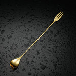 ช้อนส้อมค็อกเทลสองหัวสแตนเลส - เครื่องผสมเครื่องดื่ม - เครื่องมือบาร์เทนเดอร์ - เครื่องใช้บาร์สไตล์มินิมอลทันสมัย - ช้อนหัวแบนบิดเกลียว