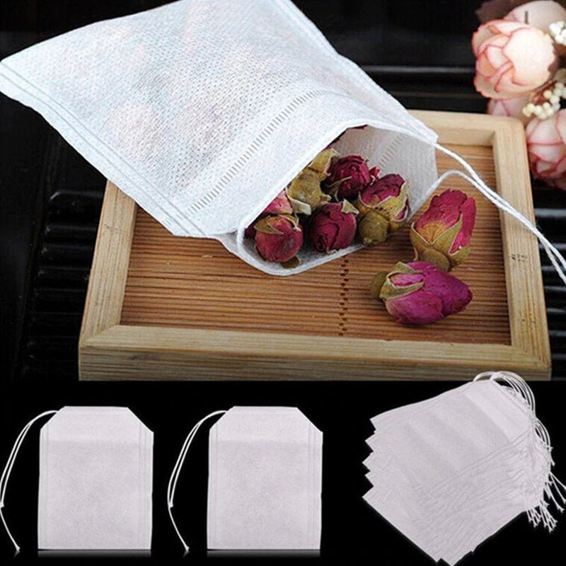Empty Fabric Tea Bags with String - Eco Friendly Disposable Herb Lavender Pouch Loose Leaf Tea Infuser Strainer Drawstring Filter