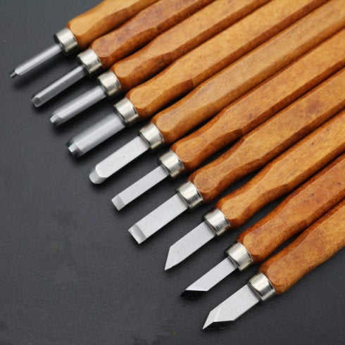 ชุดมีดแกะสลักไม้ - ชุดเครื่องมือแกะสลักมือ 12 ชิ้น สำหรับงานประติมากรรม DIY ช่างไม้ผู้เชี่ยวชาญและมือใหม่ - เครื่องมือปั้นดินเผา