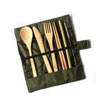 Wood Kitchen Utensil Set | Wooden Spoon Fork Chopstick Set | Cooking Utensils | Eco Friendly Portable Flatware  | Storage Bag | Travel
