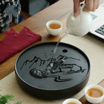Ceramic Round Gongfu Tea Tray, Saucers, Boards with Water Tank, Tea Wares, Tea Sets, Tea Tools, Gifts for Chinese Gongfu Tea Ceremony