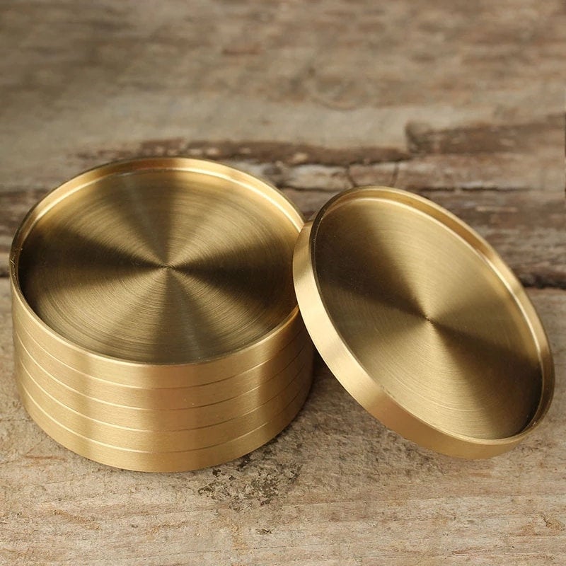 Modern Metal Round Brass Coaster - Gold Golden Kitchen Dining