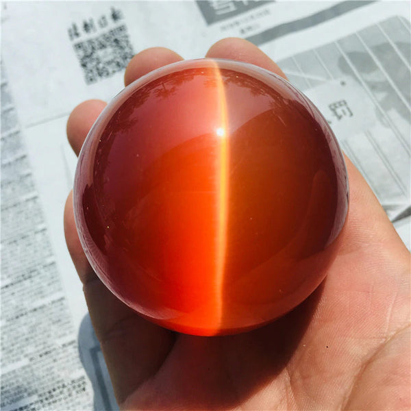 Red Cat Eye Crystal Sphere - Healing Crystal Reiki Orb - Stone Quartz Gemstone