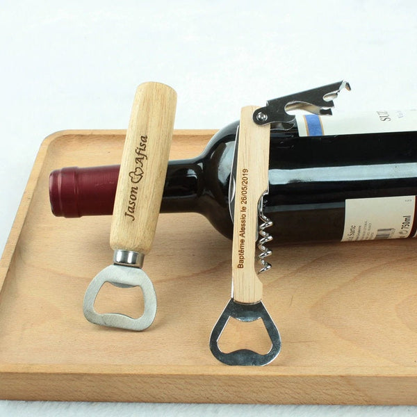 Abridor de Garrafas de Cerveja Personalizado - Cabo de Madeira, Nome Gravado, Natal, Lembrança de Casamento, Aniversário, Presentes para Ele, Padrinhos