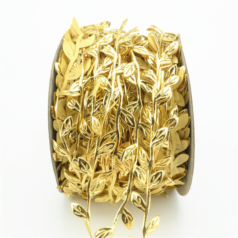 10 Meters Metallic Vining Gold Silver Leaf Trim - Leaf Ribbon - Fabric Leaves Artificial  Fake Vine - Leaf Garland - Ribbon for Headbands