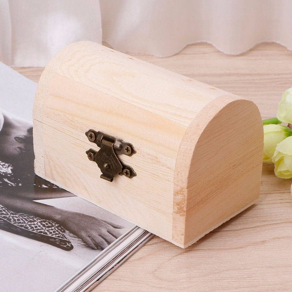 Kotak Perhiasan Kayu - Kotak Kayu Belum Siap - Berengsel dengan Klip - Kotak Ukiran - Bekalan Pertukangan Kayu Belum Dicat - Kotak Jam Bulat