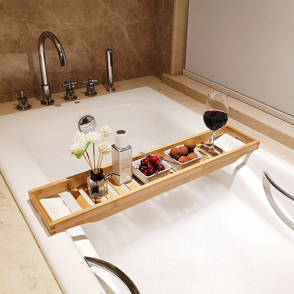 Bamboo Bath Tub Caddy | Bathtub Tray | Housewarming Gift | iPad Holder | Book Holder | Wine Holder | Home Bathroom Decor | Gift for Her