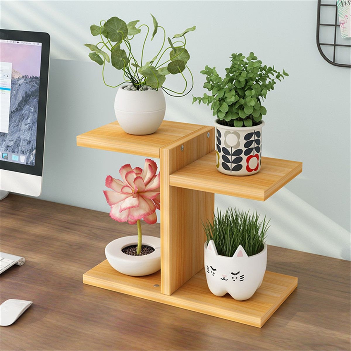 small plant stands for indoors Wooden Plant Stand, Multiple Layer Pot Holder Table, Rustic Indoor Dec – LightningStore