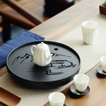 Ceramic Round Gongfu Tea Tray, Saucers, Boards with Water Tank, Tea Wares, Tea Sets, Tea Tools, Gifts for Chinese Gongfu Tea Ceremony