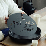 Ceramic Round Gongfu Tea Tray, Saucers, Boards with Water Tank, Tea Wares, Tea Sets, Tea Tools, Gifts for Chinese Gongfu Tea Ceremony
