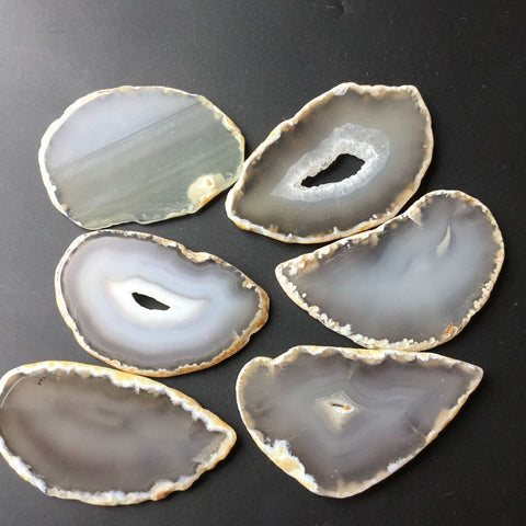6 Pieces Agate Slices- Geode Slice - Wedding Place Cards Natural White Grey Agate Placecards Crystals Name Cards For Calligraphy Wholesale